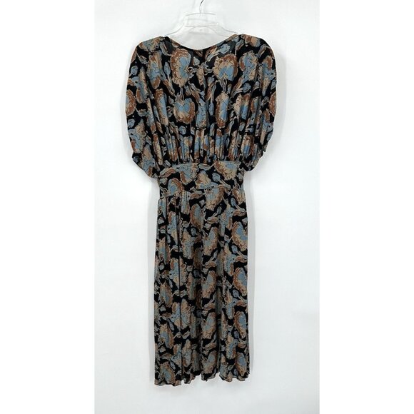 vintage 70s MAXI DRESS floral blouson ruched shoulder chiffon retro autumn S M - Picture 6 of 7